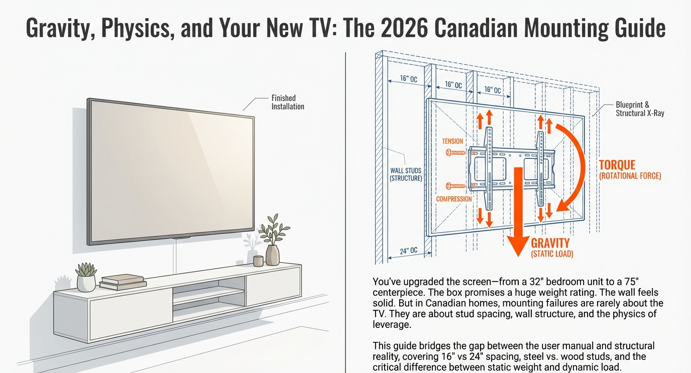 TV Wall Mount Safety Explained — Stud Spacing, Weight Ratings & Failure Risks Overlook (2026)